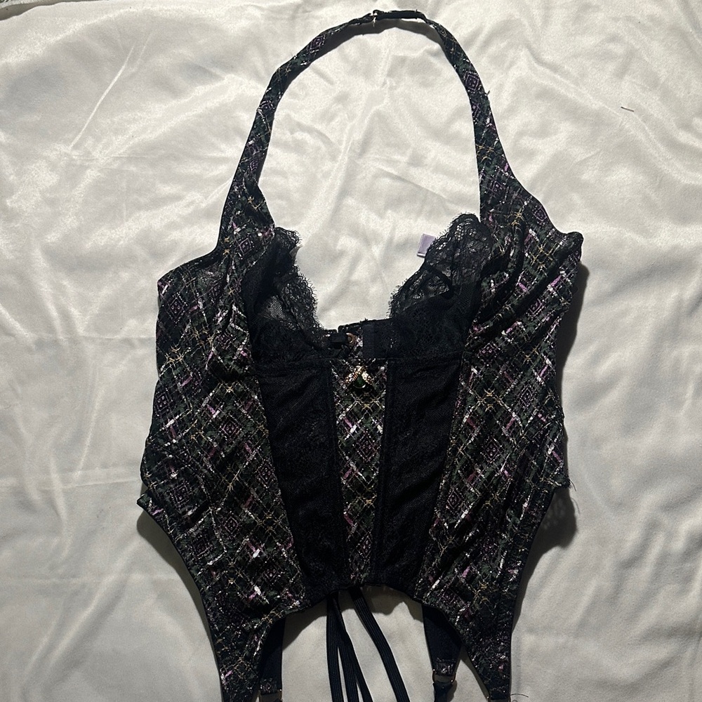 Savage X Fenty Black and Green Lace Corset